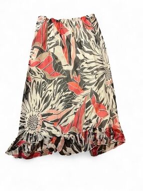 Floral Midi Skirt in Coral, Black & Cream